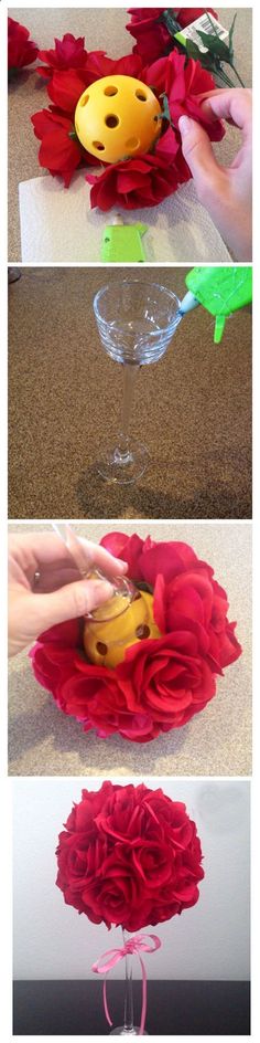 three pictures showing how to make a flower vase