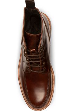 Calf Leather Ankle Boots With Stitched Sole, Calf Leather Ankle Lace-up Boots With Stitched Sole, Calf Leather Lace-up Boots With Stitched Sole, Casual Lace-up Calf Leather Boots, Casual Calf Leather Lace-up Boots, Business Lace-up Chukka Boots With Stitched Sole, Business Chukka Boots With Stitched Sole, Brown Moc Toe Lace-up Boots With Leather Footbed, Leather Lace-up Hiking Boots With Leather Sole