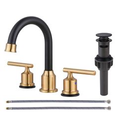 the faucet is set up with two different types of faucets and hoses