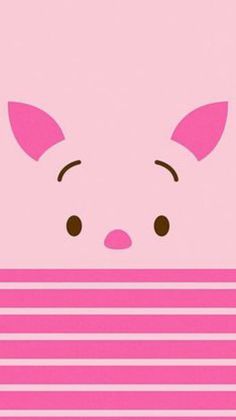 a pink cat with big eyes peeking out from behind a striped wallpaper background that has horizontal stripes on the bottom half of it