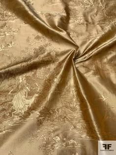 Toile Landscape Silk Taffeta Jacquard - Antique Gold | FABRICS & FABRICS – Fabrics & Fabrics Golden Colour Pallet, Luxury Silk Fabric With Zari Work, Luxury Elegant Raw Silk Fabric, Luxury Raw Silk Fabric With Traditional Patterns, Luxury Elegant Embroidered Katan Silk Fabric, Silk Fabric Aesthetic, Silk Aesthetic, Golden Curtains, Colors Clothes