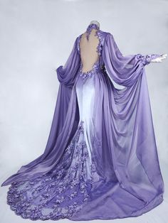 Purple Fantasy Dress, Mystical Clothes, Star Wars Tarot, Fantasy Dress Aesthetic, Spring Goddess, Whimsical Wedding Dress, Wedding Dresses Whimsical, Goddess Gown, Art Outfits