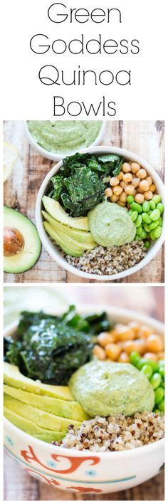 green goddess quinoa bowls with avocado and spinach