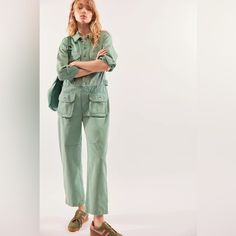 Introducing The Free People We The Free Geronimo Jumpsuit Coverall In Cascada Green, Size Small. This One-Piece Jumpsuit Coverall Features A Button-Up Collar And Front Button Closures With Cuffs, A Classic Collar, And Oversized Workwear Pockets. The Relaxed Fit And Straight Leg Style Make It Perfect For Any Occasion, From Casual To Party/Cocktail, Workwear, Or Even Travel. Made From 100% Cotton Denim With A Rigid Seam Pattern, This Jumpsuit Coverall Is Machine Washable And Easy To Care For. It H Spring Denim Jumpsuit With Patch Pockets For Work, Spring Workwear Denim Jumpsuit With Patch Pockets, Workwear Denim Overall Jumpsuit With Patch Pockets, Utility Denim Jumpsuit With Pockets For Work, Summer Jumpsuits And Rompers With Patch Pockets, Utility Overalls With Patch Pockets For Spring, Relaxed Fit Jumpsuits And Rompers With Patch Pockets, Relaxed Fit Jumpsuit With Patch Pockets, Workwear Overalls With Patch Pockets