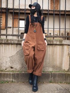 Lasaky - Stylish Monochrome Jumpsuit with High Waist and Casual Dungaree Design Korean Street Fashion Casual, Bodycon Tank Dress, Utility Jumpsuit, Solid Color Jumpsuits, Balloon Pants, Clothing Design Sketches, Bodycon Jumpsuit, Swaggy Outfits, Korean Street Fashion