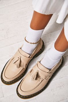 Shop our Dr. Martens Adrian Loafers at FreePeople.com. Boho clothing for the creative spirit- free worldwide shipping. Beige Loafers Outfit Women, Beige Loafers Outfit, Dr Martens Adrian Loafers, Loafers Women Outfit, Adrian Loafers, Doc Martens Loafers, Dr Martens Loafers, Loafers For Women Outfit, Nude Socks