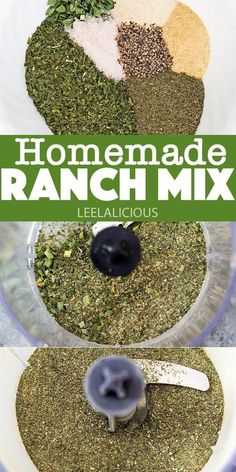 homemade ranch mix in a blender with the words homemade ranch mix on top and below