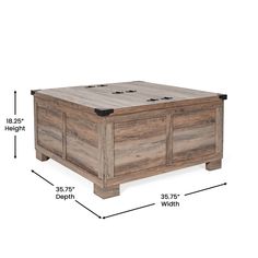 an image of a coffee table with drawers and measurements for the bottom part of it