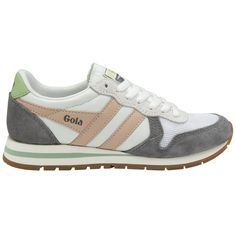 Buy Gola womens Daytona sneakers in white/pink/green online at gola Trendy Tennis Shoes, Sporty Classic Style, Gola Sneakers, Tennis Shoes Outfit Work, Patina Green, Tennis Shoes Outfit, Green Highlights, Ladies Style, Womens Tennis Shoes