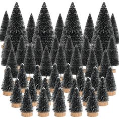 a bunch of small black trees sitting next to each other