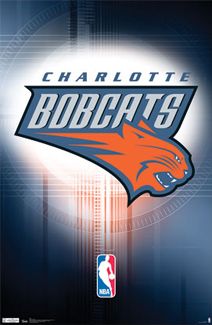 the charlotte bobbatg basketball team logo on a blue and white background with lights