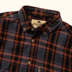 Unleash your adventurous spirit with our Fairbanks Flannel Shirt in Autumn Stone. This men's classic men's mid-weight flannel shirt stands apart, embodying timeless style and rugged durability. Crafted with 100% premium cotton fabric with a beautiful autumn orange and textured color pattern, blends authenticity and rugged sophistication. Made as your go-to shirt, with the soft feeling from the enzyme washed that gives that broken in feel. From the northern lights to the midnight sun, be wilderne Men’s Autumn Casual, Classic Plaid Shirt For Outdoor, Rugged Cotton Flannel Shirt For Fall, Classic Outdoor Flannel Top, Classic Flannel Shirt For Outdoor, Brown Flannel Shirt For Outdoor, Classic Brown Flannel Shirt For Outdoor, Mens Flannel Outfit Country, Classic Outdoor Flannel Shirt With Button Closure