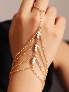 Beaded Chains Bracelet Accessories GOLD-One_size Chains Bracelet, Rice Bead Bracelet, Fairy Bracelets, White Beads Bracelet, Hand Chain Jewelry, Boho Style Bracelets, Belly Dance Jewelry, Bracelets Design, Accessories Gold