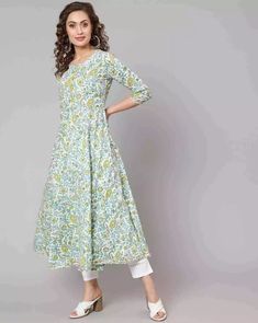 Indian Women Green Floral Printed Flared A-Line Kurta Kurti New Dress Top Tunic | eBay A Line Kurta, India And Pakistan, Dress Top, Outfit Goals, Floral Printed, Top Dress, Indian Dresses, Traditional Outfits, Fabric Cotton