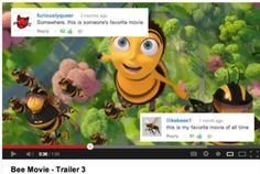 a screen shot of the movie bee movie trailer 3 on facebook, with two bees in front of them