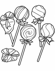 three lollipops with bows coloring page