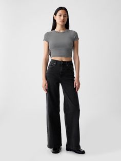 Fit: Fitted in the waist & hips with a full-length, relaxed wide leg.  This jean has a loose fit – High Waisted Wide Leg Jeans, Toddler Jeans, Jeans Look, Non Stop, Pocket Jeans, High Rise Jeans, The Gap, Petite Size, Stretch Jeans