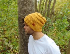 "Soft and Unique Alpaca and Wool Mens Hand Knit Slouchy Ribbed Hat  in Beautiful Mustard Yellow Color. It's perfect accessory for your winter styling. It'll also keep you warm and cozy. You can wear it by yourself or give it to someone special! It's timeless winter accessory. Knit with 35% Alpaca and 65%  Wool Yarn. Wool gives warmth and makes your skin breath. Hats made of natural materials are skin friendly and environment friendly. They are also biodegradable. Yarn is soft and not itchy.  Ava Beanie Men, Winter Headwear, Wool Gifts, Mens Hat, Slouch Beanie, Mens Beanie, Hand Knit Hat, Slouchy Beanie, Winter Beanie