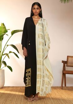 Black White Mid-Length Kaftan And Slip by House Of Masaba available on Indiaspopup.com Kaftan Set, Kaftan Women, Caribbean Fashion, Printed Kaftan, Kaftan For Women, Cotton Slip, Half And Half, Black And White Fabric, Indian Couture