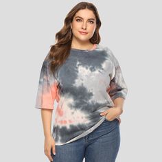 Plus size Cotton T - shirt
Style: Casual
Season: Summer
Material: Cotton Blends
Fabric: Non-Stretch
Fit Type: Oversized Summer Outfits For Women, Plus Size Summer Outfits, Party Dress Long Sleeve, Puff Sleeve Dresses, Plus Size Summer, Womens Tie, Loose Shorts, Boho Maxi Dress, Party Dress Long