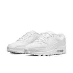 Nike Air Max Cushioned Sneakers In Summit White, Nike Air Max Cushioning Sneakers In Summit White, Nike Air Max Sneakers In Summit White, Nike Air Max 90 White, Air Max 90 Women, Nike Design, Nike Classic, Air Max Women, New Nike Air