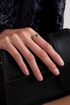 STONE AND STRAND's 'Merge' rings have gently curved bands, so their stones nestle perfectly against each other when stacked. This 'Bonbon' style is handmade from 10-karat gold and prong-set with a glowing emerald. Luxury Minimalist Gold Emerald Ring, Multi-stone Emerald Gold Jewelry, Classic Green Multi-stone Emerald Ring, Vintage Emerald Rings, Elegant 14k Gold Multi-stone Emerald Ring, Emerald Ring Design, 14k Gold Multi-stone Emerald Ring Gift, Gold Emerald Ring, Stone And Strand