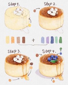 step by step instructions on how to make a pancake with blueberries and marshmallows