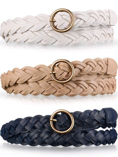 PRICES MAY VARY. What's included: you will receive 3 pieces women's braided leather belts in classic colors, which is easy to match with your various clothes and accessories, enough quantity for you to share with families and friends Soft tactility: these woven braided belts are made of quality PU leather and the buckle is made of alloy, durable and stable, not easy to break, deform or wear, the leather material is soft and comfortable to touch, light in weight, could bring you a cozy wearing ex Belt For Dress, Braided Leather Belt, Skirt Pant, Braids With Weave, Branded Belts, Braided Belt, Female Friends, Boutique Accessories, Leather Belts