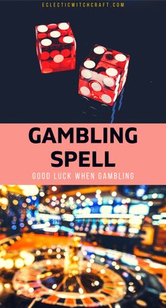 two red dices sitting on top of a spinning wheel with the words gambling spell