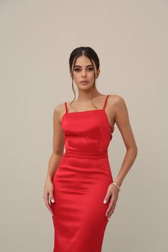 Side Lace Satin Midi Dress Red – VICLAN Red Party Dress With Lace-up Back, Formal Satin Mini Dress With Corset Back, Elegant Red Mini Dress With Tie Back, Formal Mini Dress With Corset Back For Prom, Formal Mini Dress With Corset Back For Prom Season, Red Dress With Spaghetti Straps And Corset Back, Red Spaghetti Strap Dress With Corset Back, Elegant Red Tie Back Dress, Elegant Red Tie-back Dress