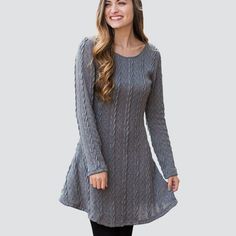 Knitted Round Neck Long Sleeve Dress Winter Mode Outfits, Womens Fashion Casual Outfits, Womens Fashion Casual Fall, Womens Fashion Casual Winter, Womens Fashion Casual Spring, Womens Fashion Casual Summer, Loose Dress, Trendy Fashion Women, Winter Fashion Outfits