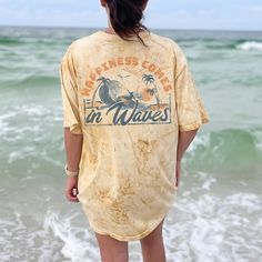 This comfy tie dye beachy tee is made of 100% cotton and features a relaxed fit. It's perfect for hot summer days spent on the beach or at the pool. Pair it with a pair of shorts and you're good to go! This Comfort Colors tie dye shirt is a unisex t-shirt made with incredibly soft, ring-spun cotton, each tee is soft-washed and garment-dyed. Its relaxed fit makes it the perfect daily choice for any casual occasion. 100% ring-spun cotton Medium fabric (6.1 oz/yd² (206.8 g/m Garment-dyed color blas Summer Bleached Relaxed Fit T-shirt, Relaxed Fit Bleached T-shirt For Summer, Oversized Bleached T-shirt For Summer, Summer Distressed Acid Wash T-shirt, Oversized Tie Dye Tops With Letter Print, Summer Tie Dye Graphic T-shirt, Summer Tie Dye Tops With Graphic Print, Summer Acid Wash Tops With Letter Print, Summer Tie Dye Graphic Tee