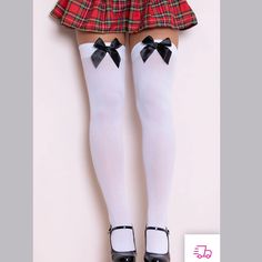 New The Over Knee White Stockings Have A Satin Black Bow Detail At The Front. They Are 100% Nylon And Hand Washable. A Classic White And Black Combination To Suit Lots Of Fancy Dress Great Looks So Your Legs Look As Good As The Rest Of You! White Over-the-knee Winter Stockings, Trendy White Knee-high Stockings, White Thigh High Casual Stockings, Casual White Thigh High Stockings, Casual White Thigh-high Stockings, White Stretch Over-the-knee Socks, Trendy White Knee-high Socks For School, Trendy White Knee-high School Socks, Trendy Stretch Stockings For School