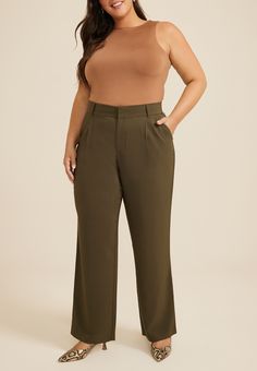 Plus Size Idealist High Rise Wide Leg Dress Pant - Materials & Care:imported - 88% polyester 12% spandex - machine wash Plus Size Court Attire, Pleated Pants High Waisted Plus Size, Plus Size Brown Pants, Casual Wide-leg Cargo Pants With Elastic Waistband, Versatile Wide-leg Cargo Pants With Elastic Waistband, New Jeans Top, Plus Size Business Casual, Khaki Wide-leg Cargo Pants With Elastic Waistband, Court Attire