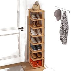 there is a shoe rack with shoes on it