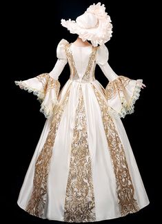 Vintage Champagne Renaissance Victorian Period Ball Gown Marie Antoinette Dress Reenactment Theater Costumes     Condition: Brand New   Color:  As Picture   Material: Satins And Lace   Silhouette: Ball Gown   Sleeve Length: Long Sleeve   Dresses Length:Floor-Length   Neckline: O-Neck   Decoration: Lace   Style: Vintage     Includes: Dress + Hat     More Detail: About 45 inches (114 cm) long from waist to hem regardless of size. This dress is pictured with a 4-hoop skirt underneath to achiev Roccoco Dresses, Marie Antoinette Dress, Masquerade Party Dresses, Game Of Thrones Dress, Marie Antoinette Dresses, Gothic Victorian Dresses, Southern Belle Dress, Theater Costumes, Antoinette Dress