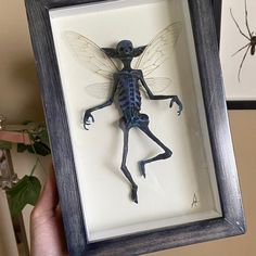 there is a shadow of a man with a bug on it's body in a frame