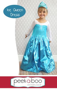 Ice Queen Dress-Up - Peek-a-Boo Pattern Shop Frozen Dress Pattern, Rosalina Costume, Kids Cape Pattern, Toddler Dress Up Clothes, Baby Bibs Patterns Free, Ice Queen Dress, Toddler Dress Up, Dress Up Clothes, Frozen Elsa Dress