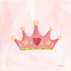 a painting of a pink crown with gold stars and a heart on the middle one