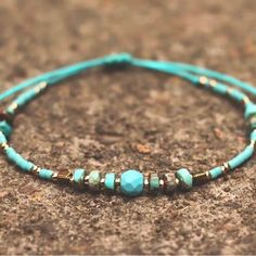 Boho Adjustable Beaded Bracelet Color: Turquoise & Gold Teal Beaded Bracelets, Western Bracelet Ideas, Turquoise Beaded Bracelets, Minimalist Diy, Adjustable Beaded Bracelet, Beaded Chocker, Small Bead Bracelet, Western Bracelets, Bracelet Inspiration