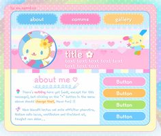 a website page with an image of a cat on the front and bottom corner, in pastel colors