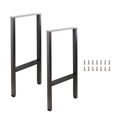 two black metal bars with screws and nails on the bottom one is standing upright