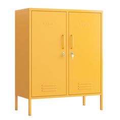 a yellow cabinet with two doors on each side