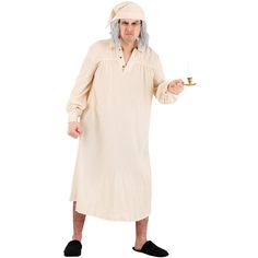 If you want to act like a classic miser, then this Humbug Nightgown Costume is perfect for you! The light cream gown is a floor-length garment that features a button-up front along the top, along with matching cuffs. It also has a collar around the neck for an old-timey look! Night Outfits Sleep, Reindeer Costumes, Old Man Clothes, Men's Nightgown, Grinch Costumes, Gown Costume, Reindeer Costume, Man Dress, Crystal Wedding Dress