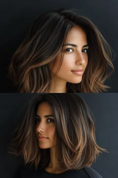 26 Low Maintenance Brunette Balayage Ideas Gentle Waves Hair, Hair Colour Ideas For Brunettes Balayage, Effortless Brunette, Warm Caramel Balayage Brunettes, Balayage Bob Brunette, Makeup Astethic, Low Maintenance Brunette, Balayage Brunette Short, Caramel Balayage Brunette