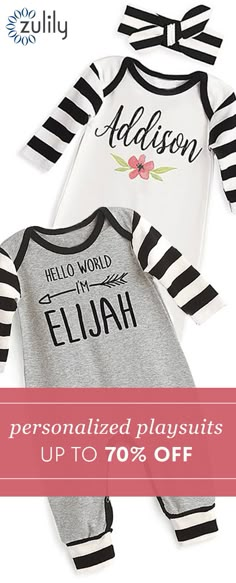 Sign up to shop personalized playsuits up to 70% off.  Get pieces that capture just how special your latest arrival is with this precious, personalized apparel. Onesie Name Design, Cheap Summer Onesie With Name Print, Onesie With Name, Cotton Onesie With Name Print For Parenting, Personalized Onesie Girl, Personalized Clothes, Baby Time, Everything Baby, Newborn Boy