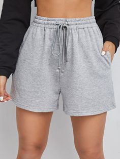 SHEIN Drawstring Waist Solid Track Shorts | SHEIN USA Workout Shorts Outfit, Sweatpant Shorts, Sports Shorts Women, Spring Shorts, Women Shorts, Track Shorts, Elastic Waist Shorts, Primavera Estate, Sport Shorts