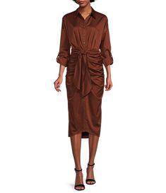 Antonio Melani Roxanne Button Down Collar Tie Waist 3/4 Roll-Tab Sleeve Midi Shirt Dress | Dillard's Ruched Button-up Dress For Work, Chic Button-up Ruched Shirt Dress, Chic Ruched Button-up Shirt Dress, Elegant Ruched Shirt Dress For Work, Chic Long Sleeve Ruched Shirt Dress, Chic Ruched Shirt Dress For Daywear, Spring Shirt Dress With Ruched Detail, Elegant Ruched Button-up Dress, Chic Ruched Button-up Dress