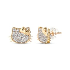 They'll just love the sparkly look of these adorable Hello Kitty stud earrings. 14K yellow gold Each earring features a Hello Kitty silhouette embellished with cubic zirconia stones and a gold bow accent Friction backs Hello Kitty Things To Buy, Hello Kitty Silhouette, Kitty Silhouette, Twin Platform Bed Frame, Hello Kitty Earrings, Hello Kitty Jewelry, Twin Platform Bed, Baby Jewelry, Kitty Love