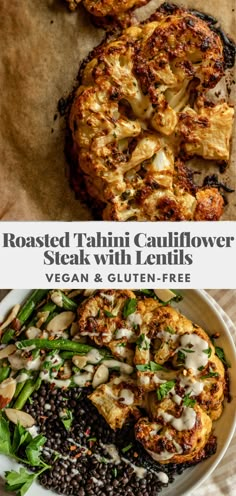 roasted tahini cauliflower steak with lentils vegan and gluten - free